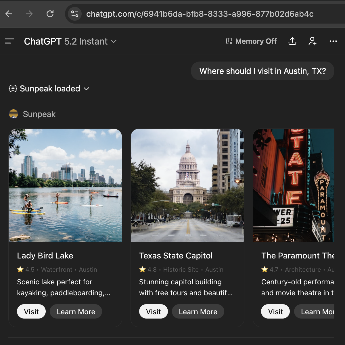 The default carousel ChatGPT App built and deployed with sunpeak.