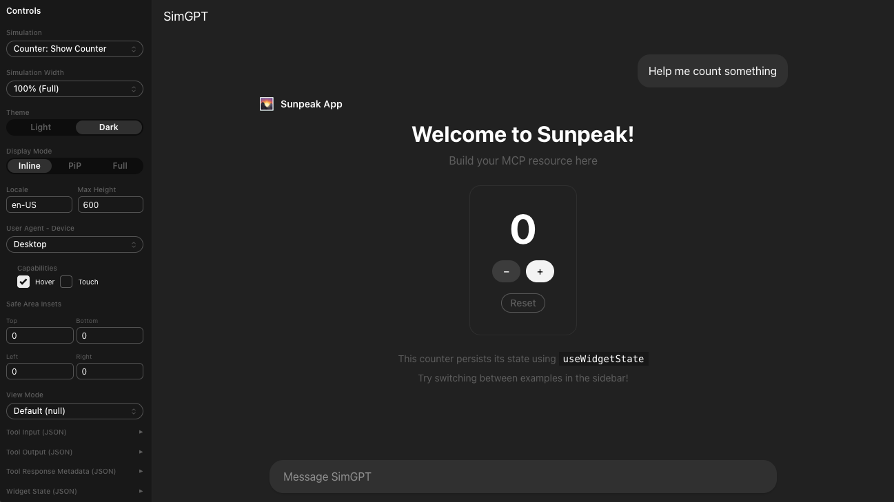 ChatGPT App in inline display mode on wide screen.