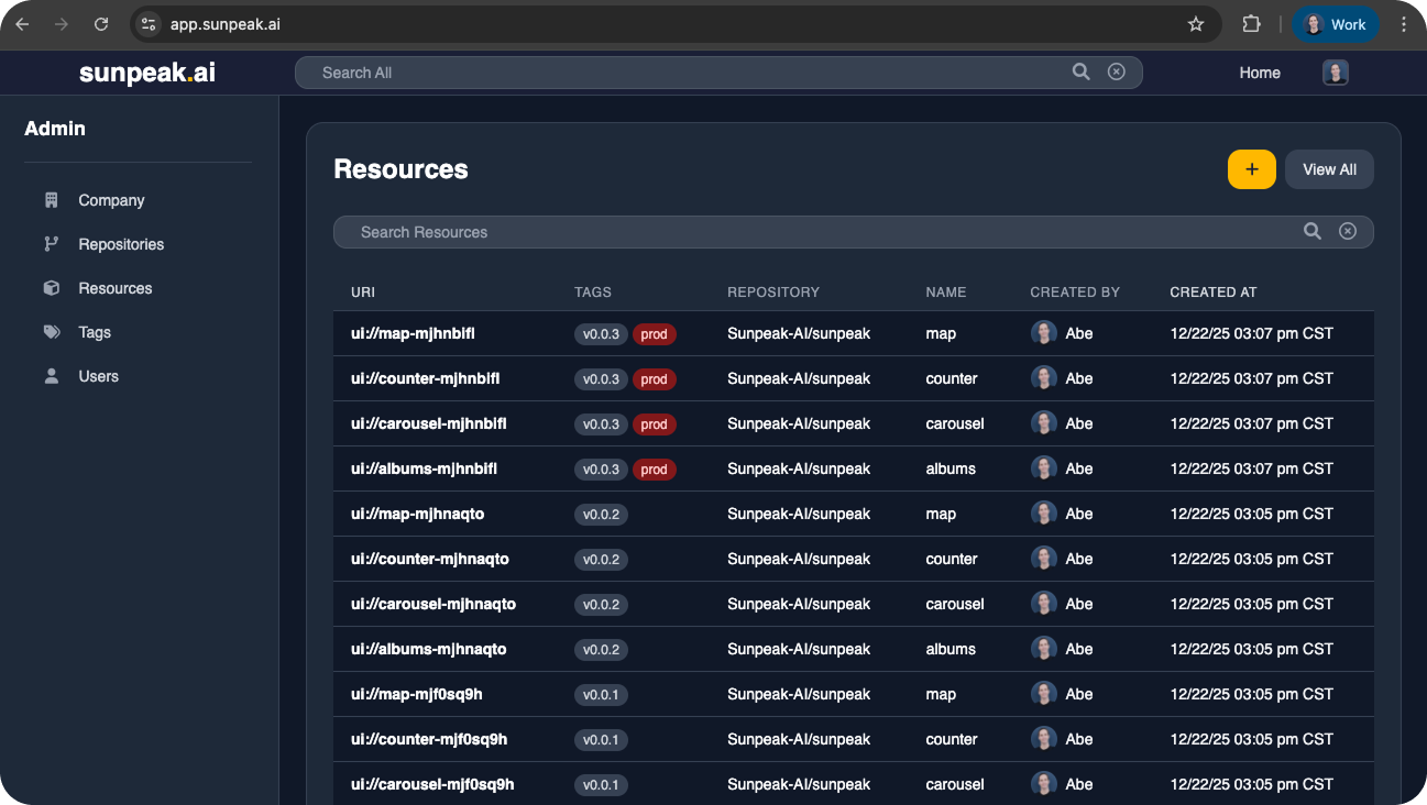 Manage your MCP App and ChatGPT App resources with sunpeak push and pull.