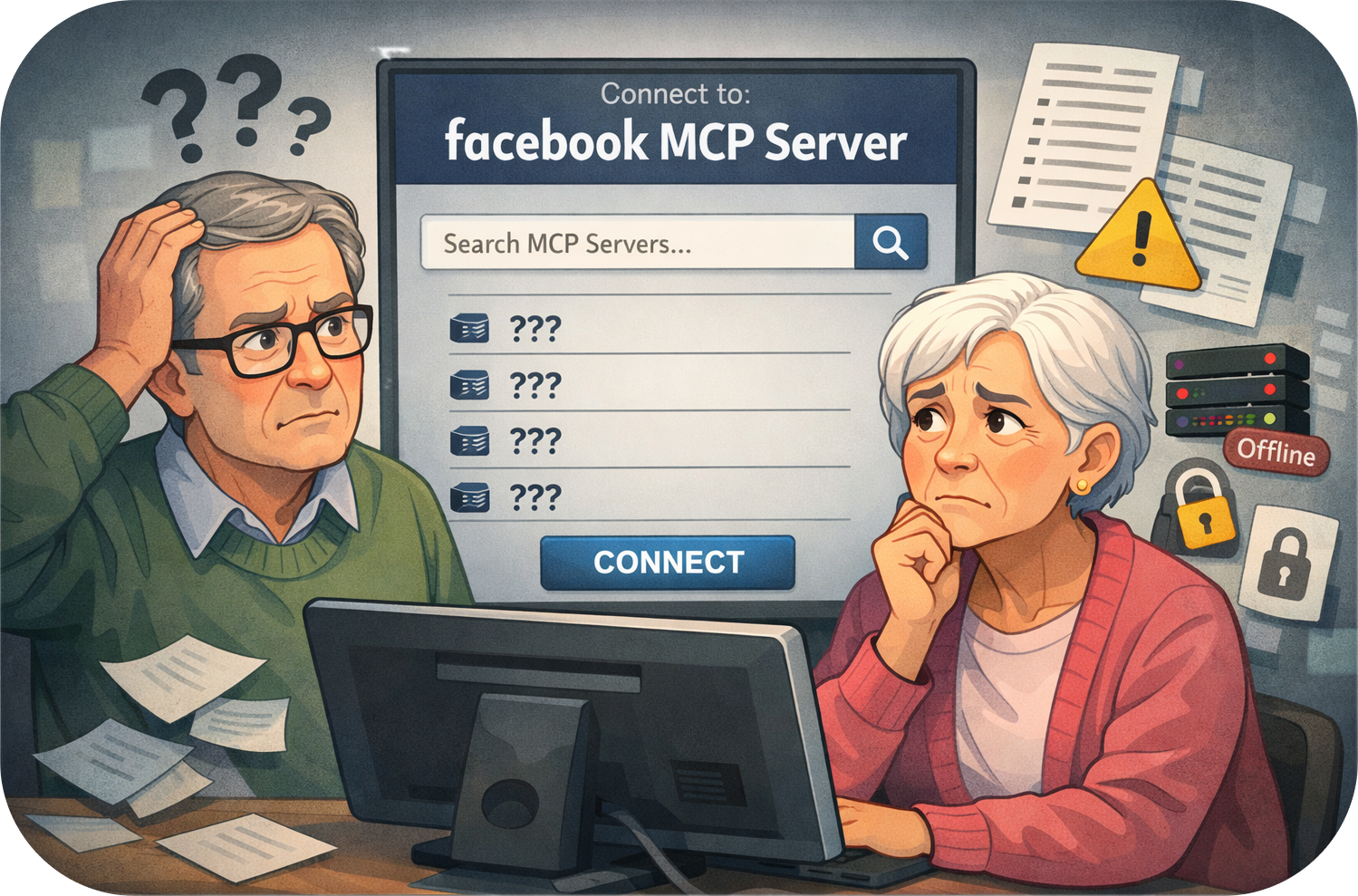 Elderly couple struggling to discover and understand MCP servers